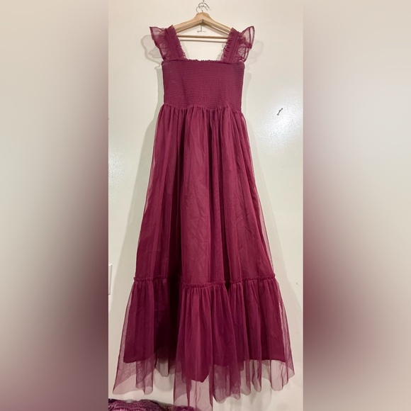 MELLODAY Dresses & Skirts - MELLODAY Girls' Burgundy Ruffle-Strap Tulle Maxi Dress